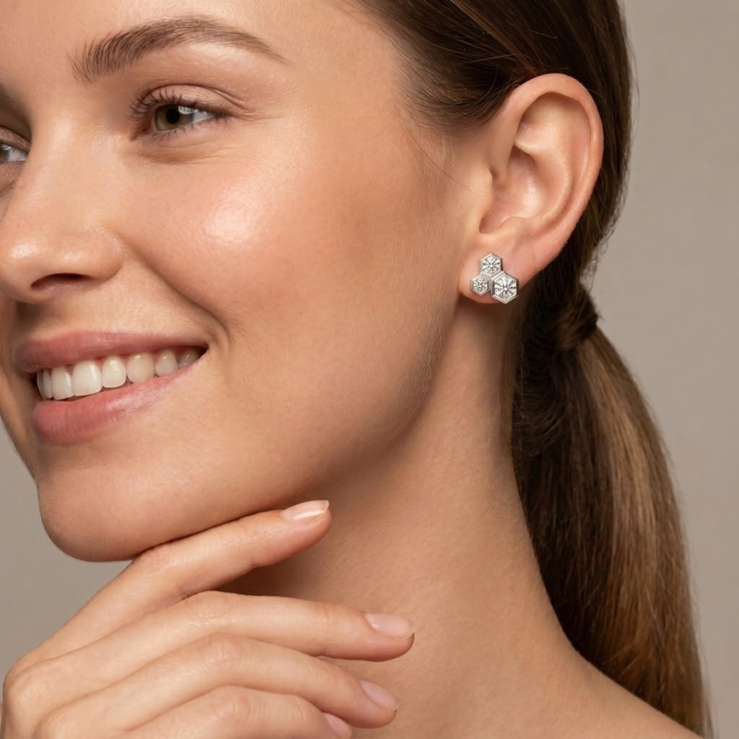 Hexagon Bezel Diamond Cluster Studs