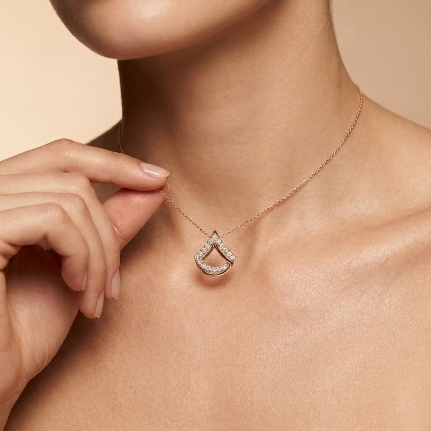 Geometric Fan-Motif Diamond Necklace