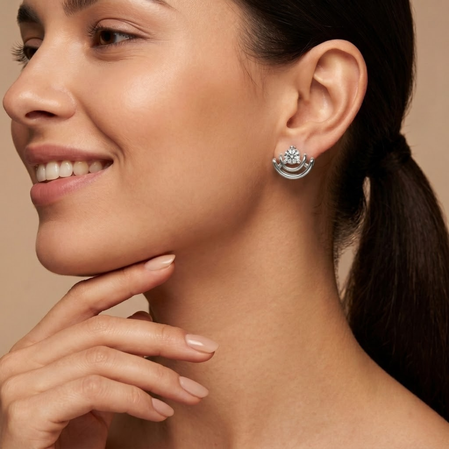 Elegant Dual Arc Diamond Stud Earrings