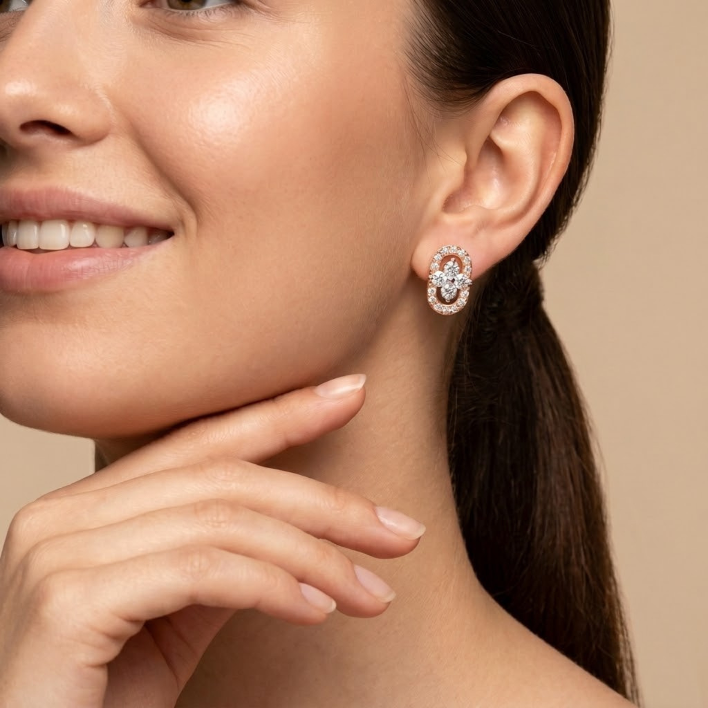 Modern Diamond Floral Center Round Studs