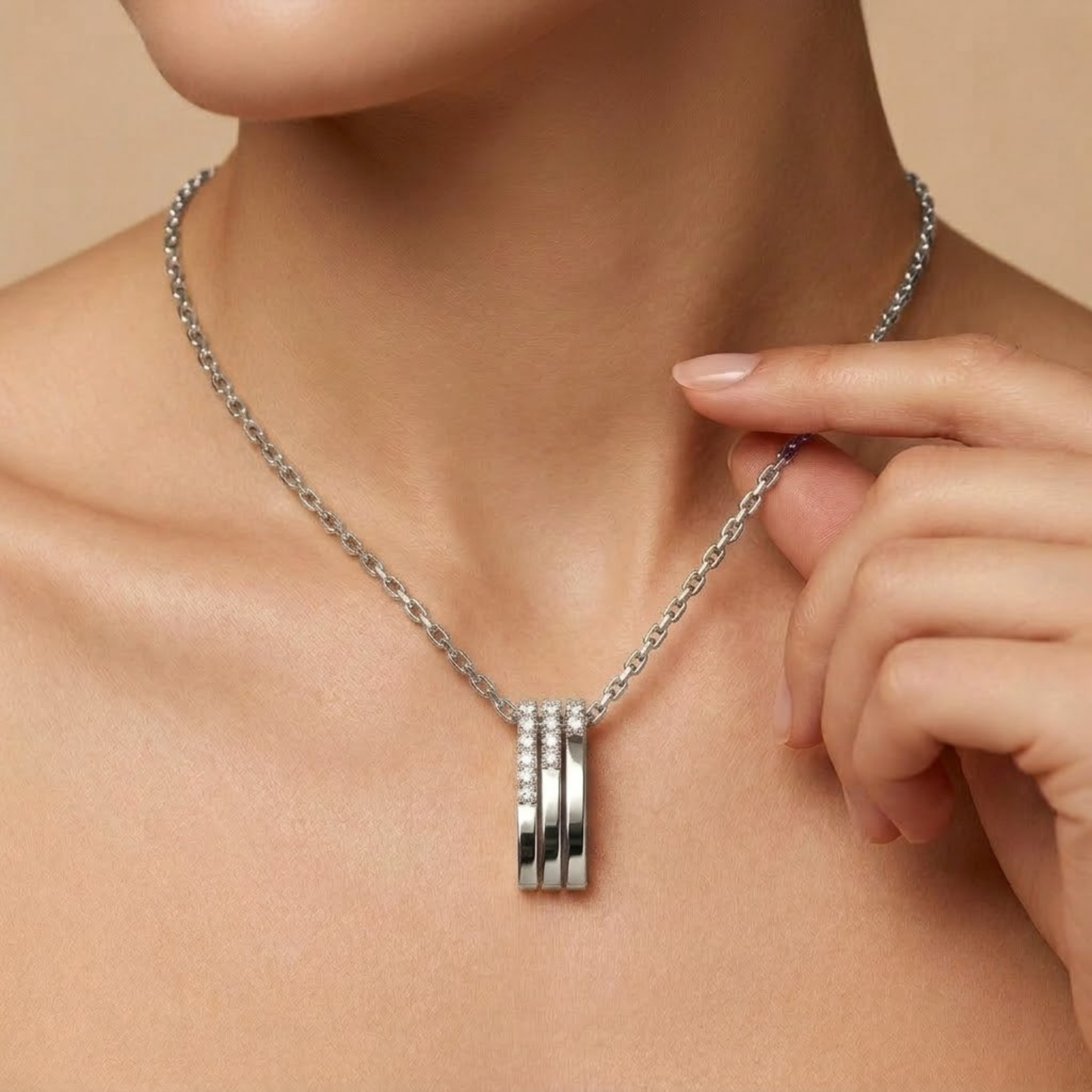 Triple Bar Pavé Diamond Drop Necklace