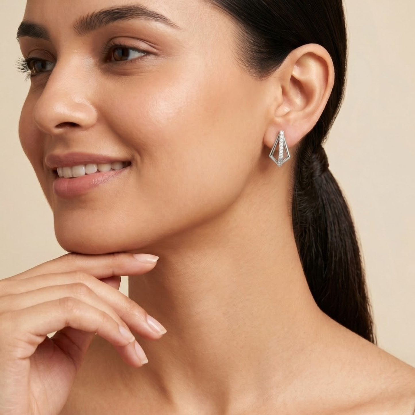 Modern Open Kite Diamond Stud Earrings