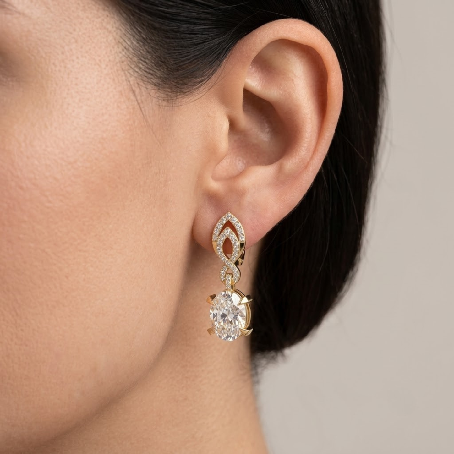 Solitaire Oval Diamond Dangle Earrings