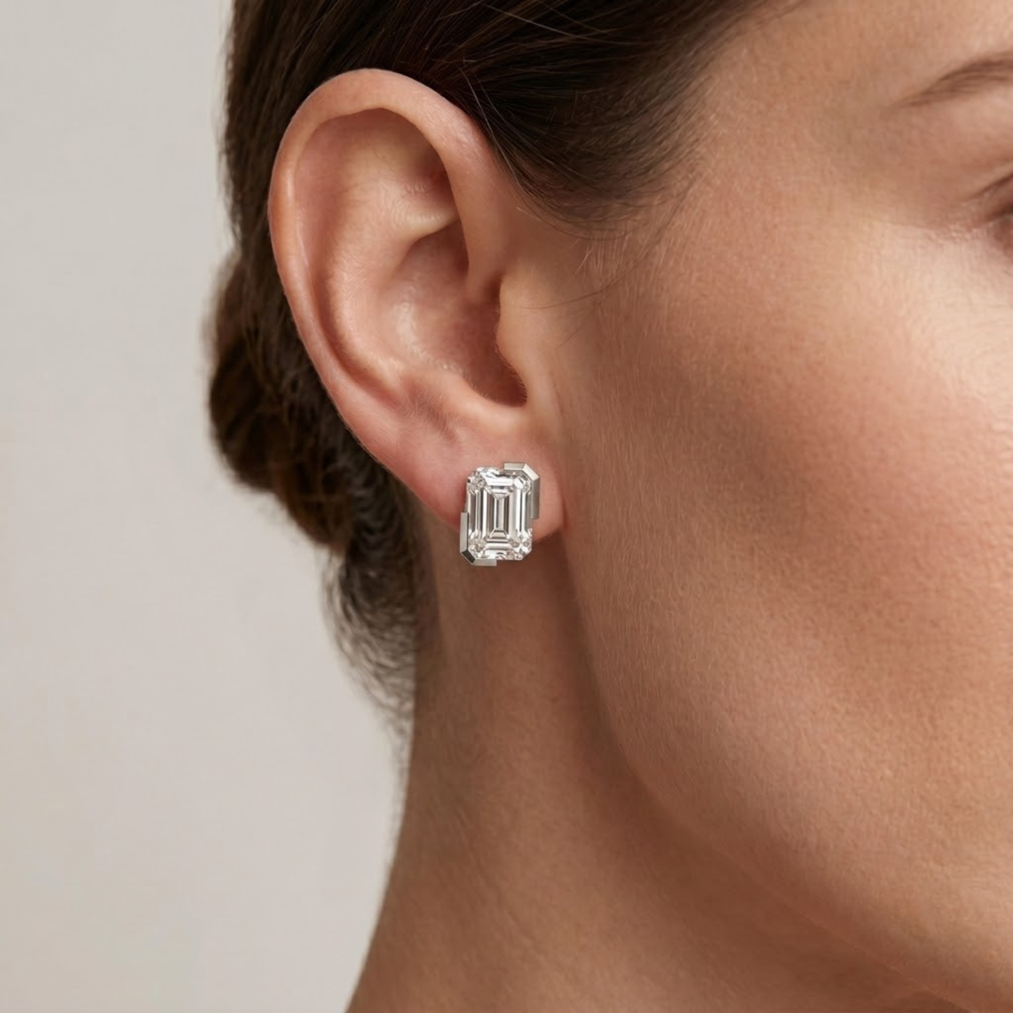 Emerald-Cut Solitaire Moissanite Diamond Stud Earrings
