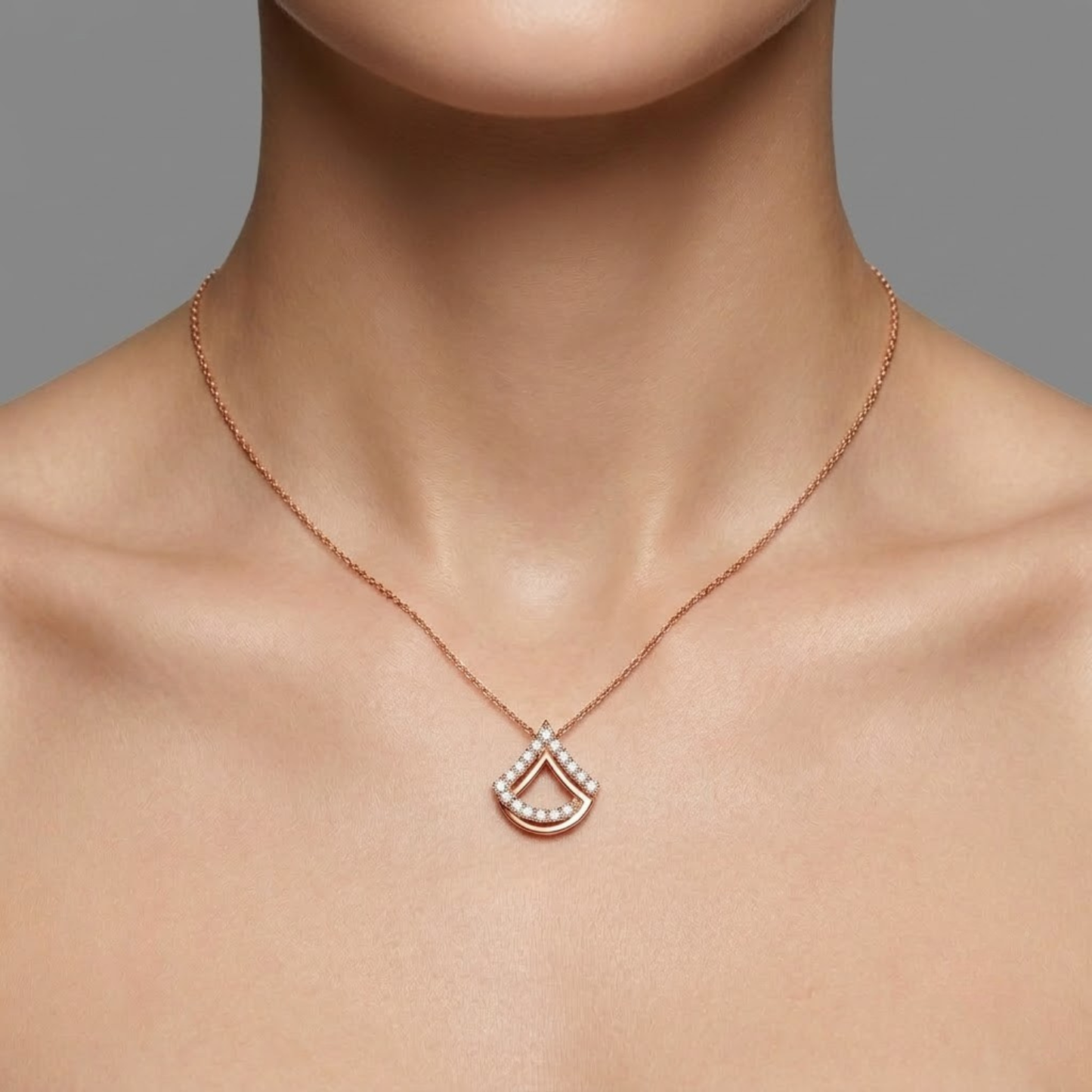 Geometric Fan-Motif Diamond Necklace
