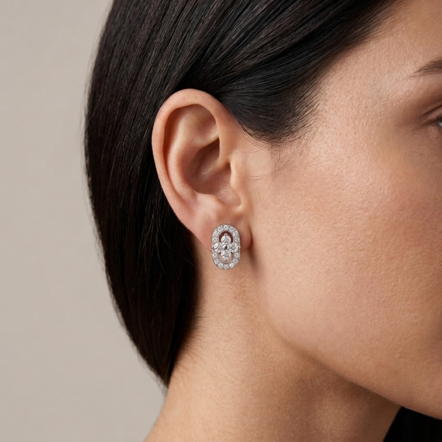 Modern Diamond Floral Center Round Studs