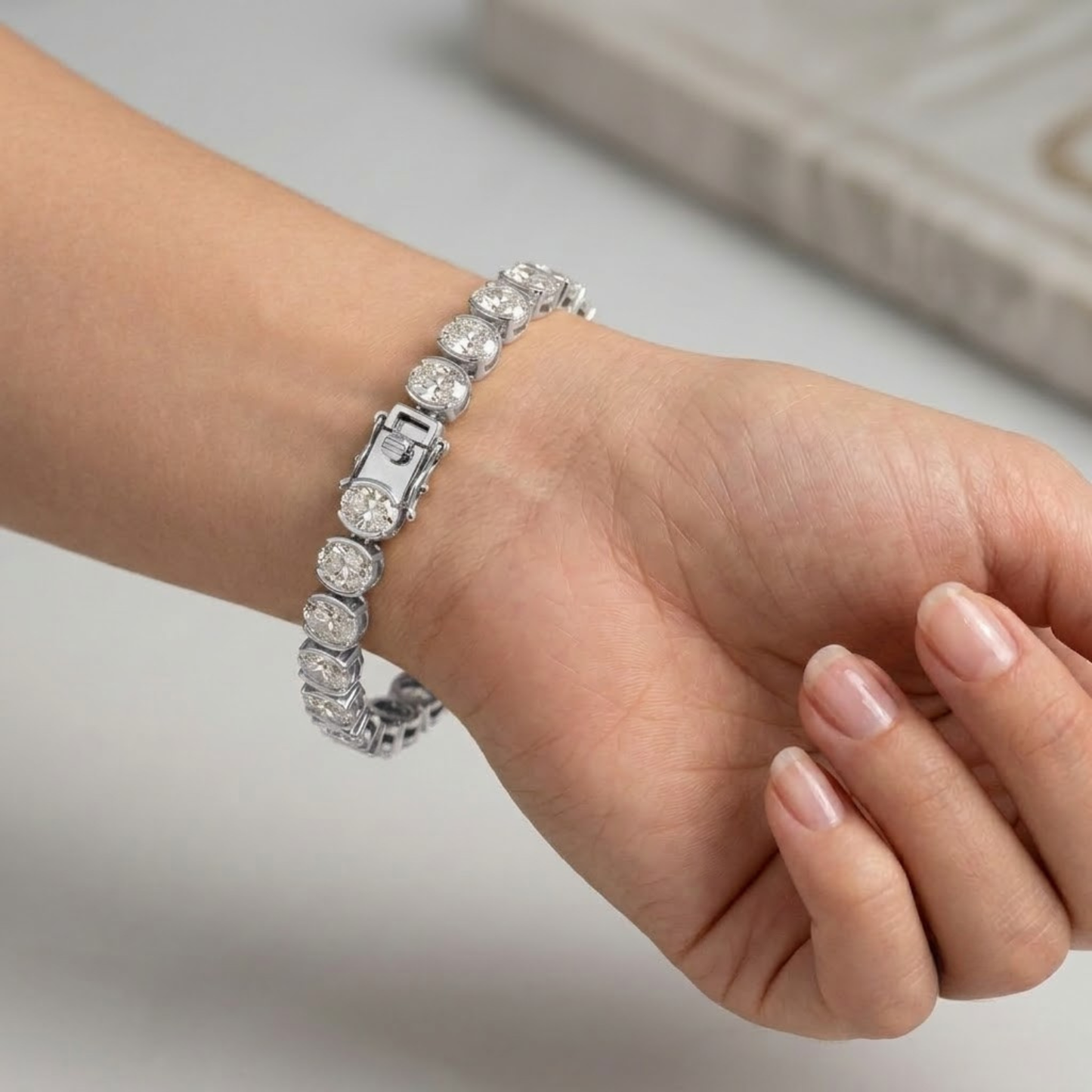 Oval  Solitaire Diamond Tennis Bracelet