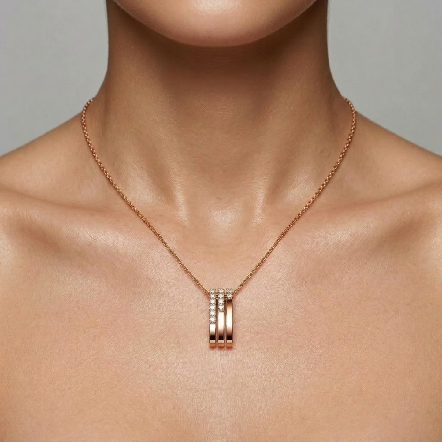 Triple Bar Pavé Diamond Drop Necklace