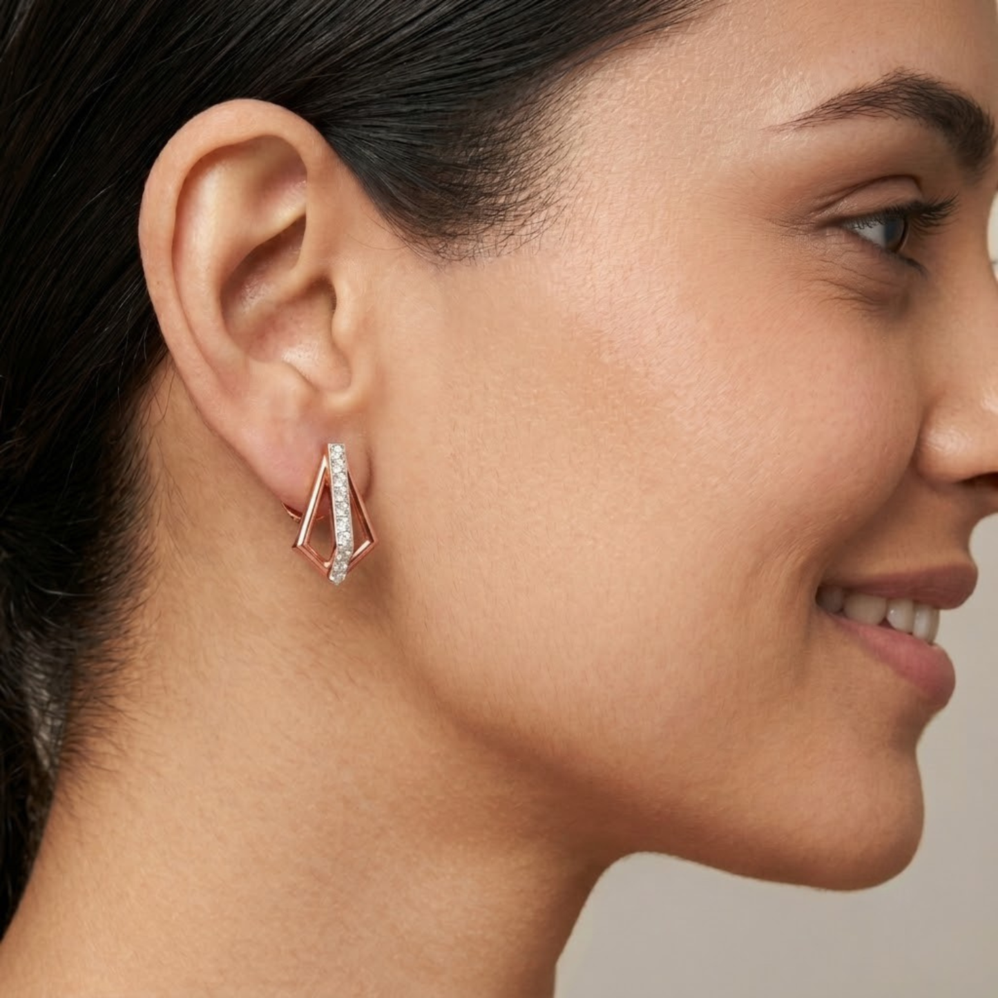 Modern Open Kite Diamond Stud Earrings