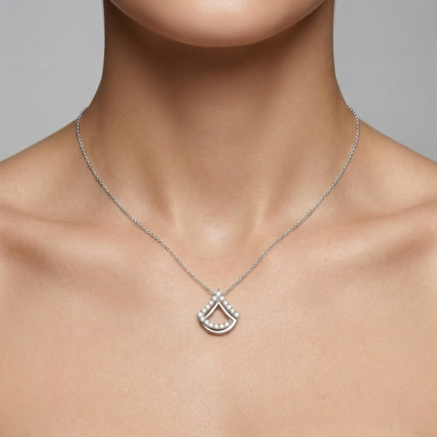 Geometric Fan-Motif Diamond Necklace