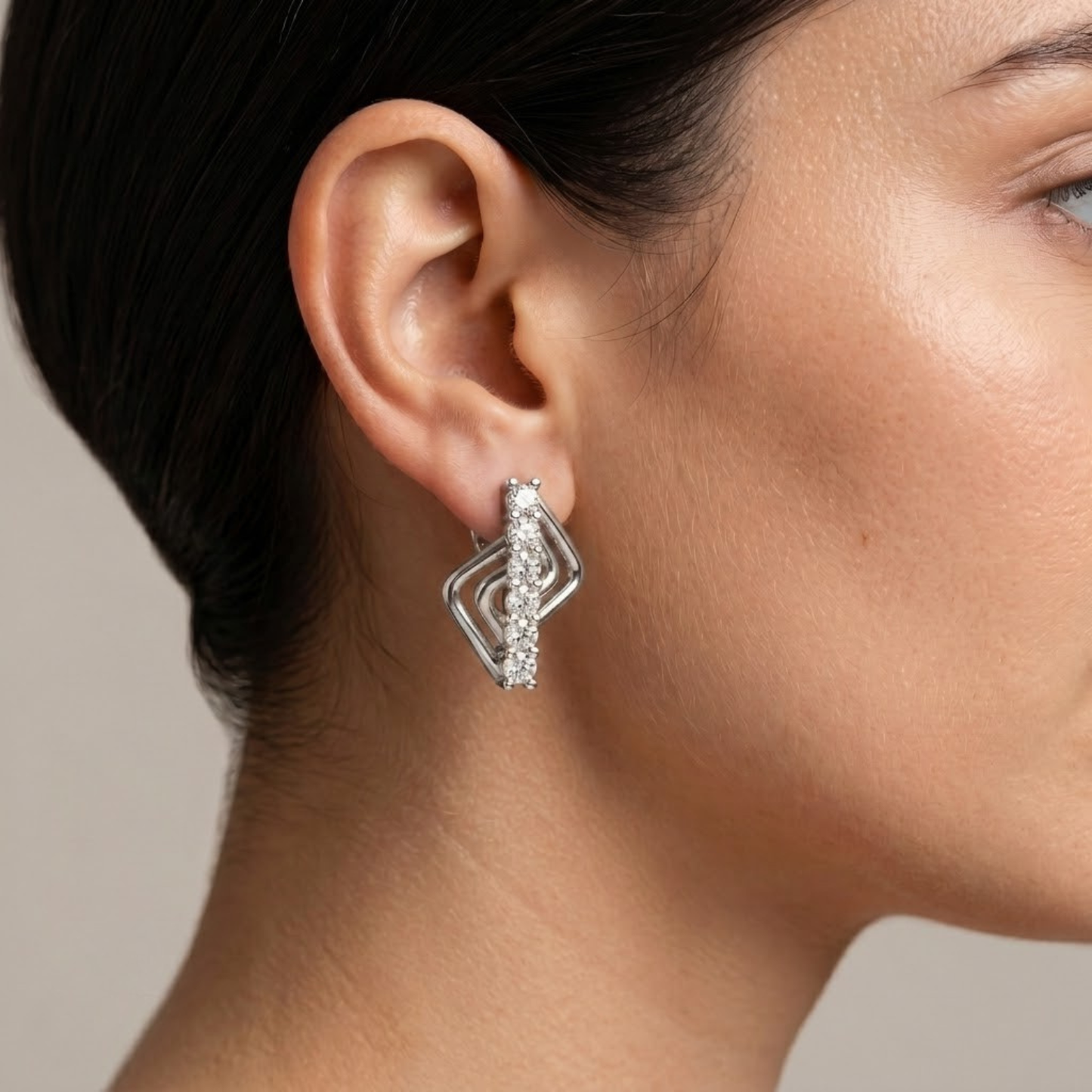 Round Layered Pave Row Stud Earrings