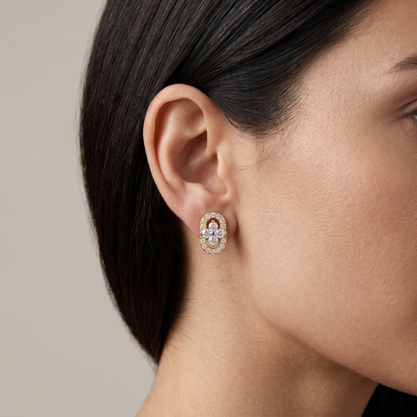 Modern Diamond Floral Center Round Studs