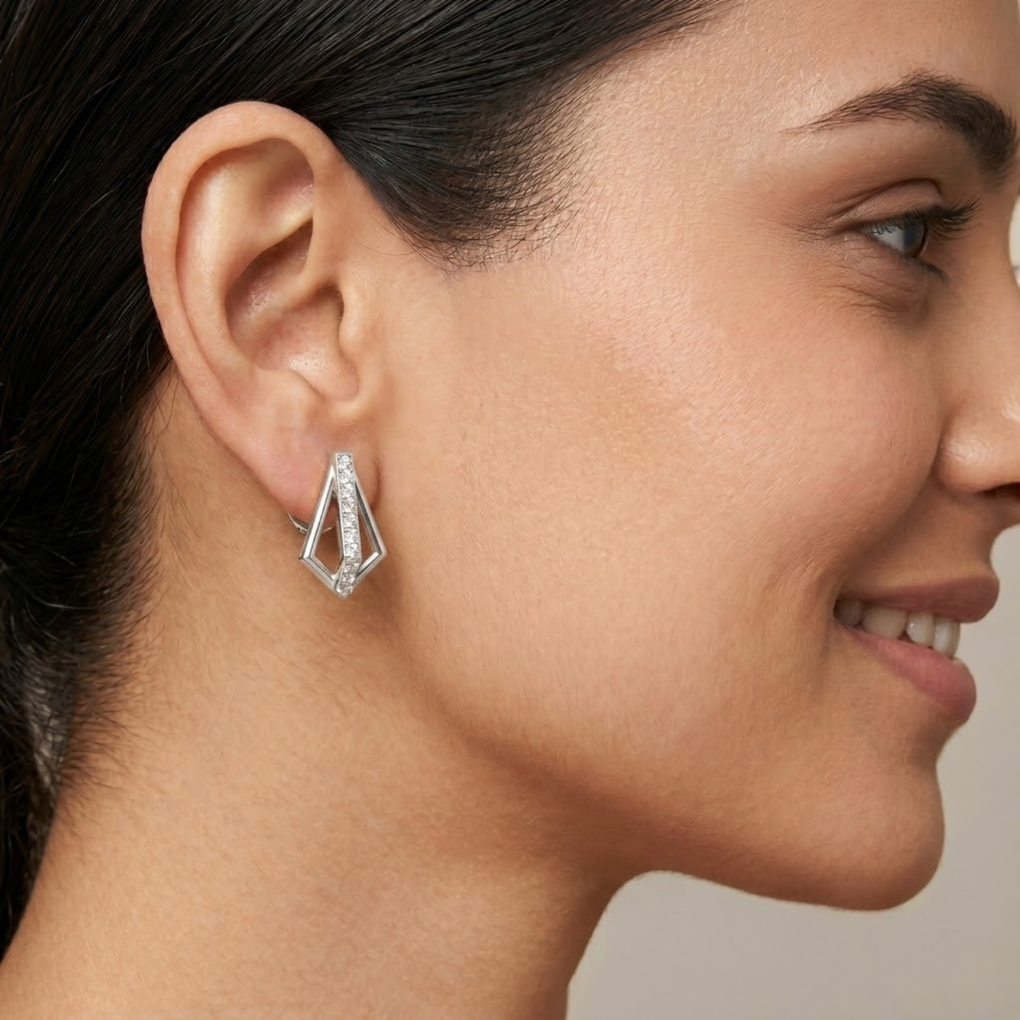 Modern Open Kite Diamond Stud Earrings