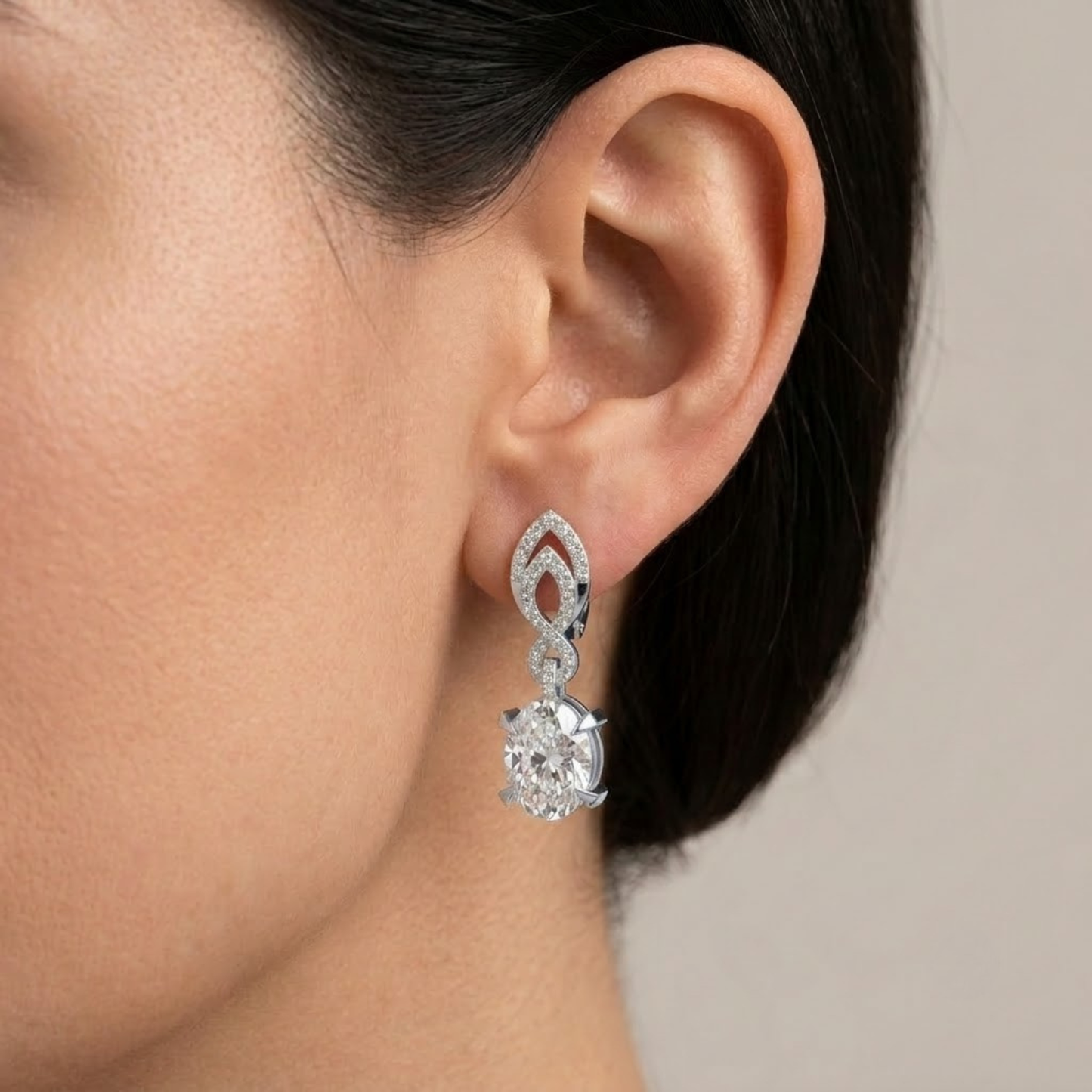 Solitaire Oval Diamond Dangle Earrings