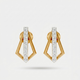A pair of geometric gold and white gold hoop earrings with clear pavé-set round diamonds, shown on a light gray background.