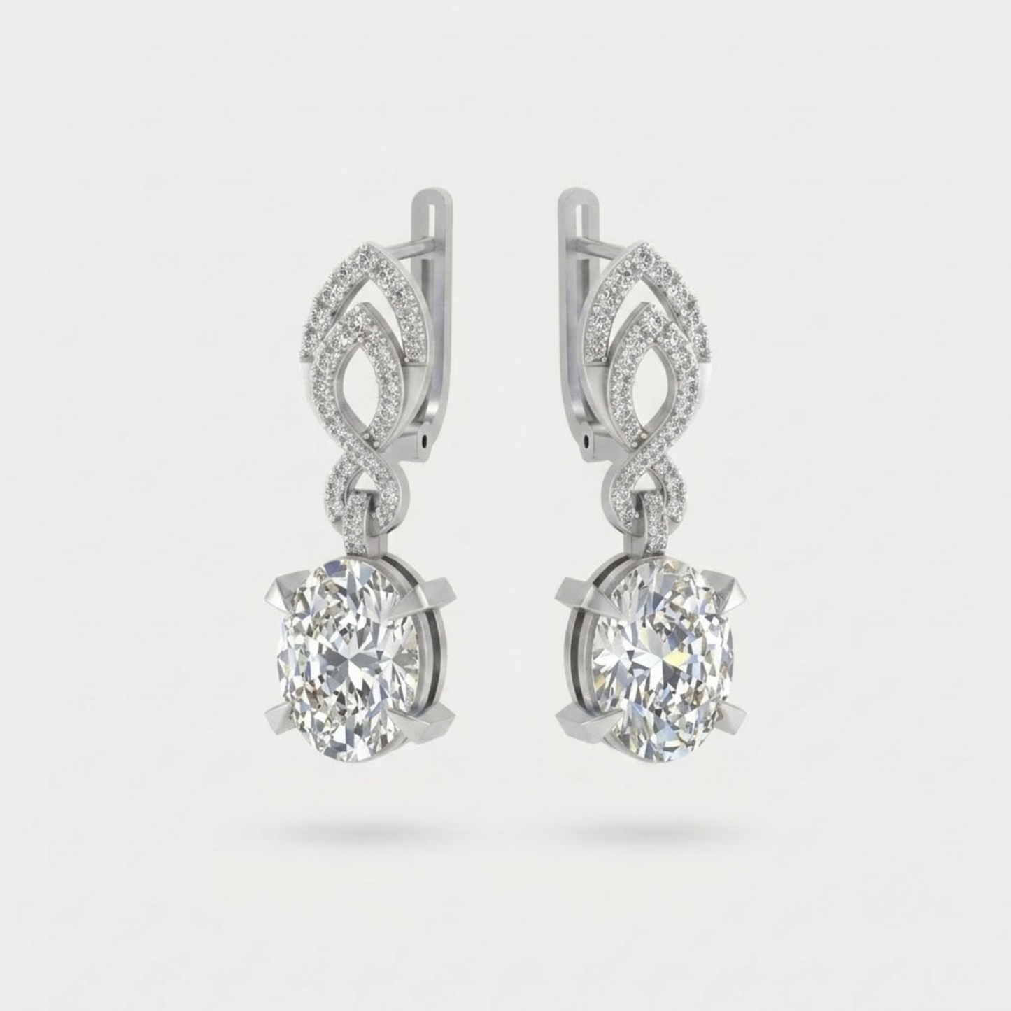 Solitaire Oval Diamond Dangle Earrings