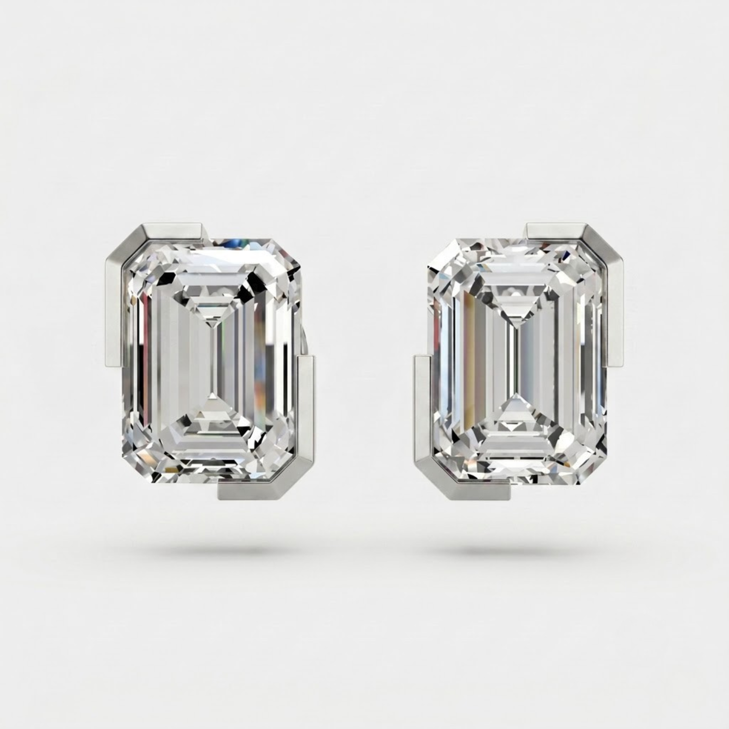 Emerald-Cut Solitaire Moissanite Diamond Stud Earrings