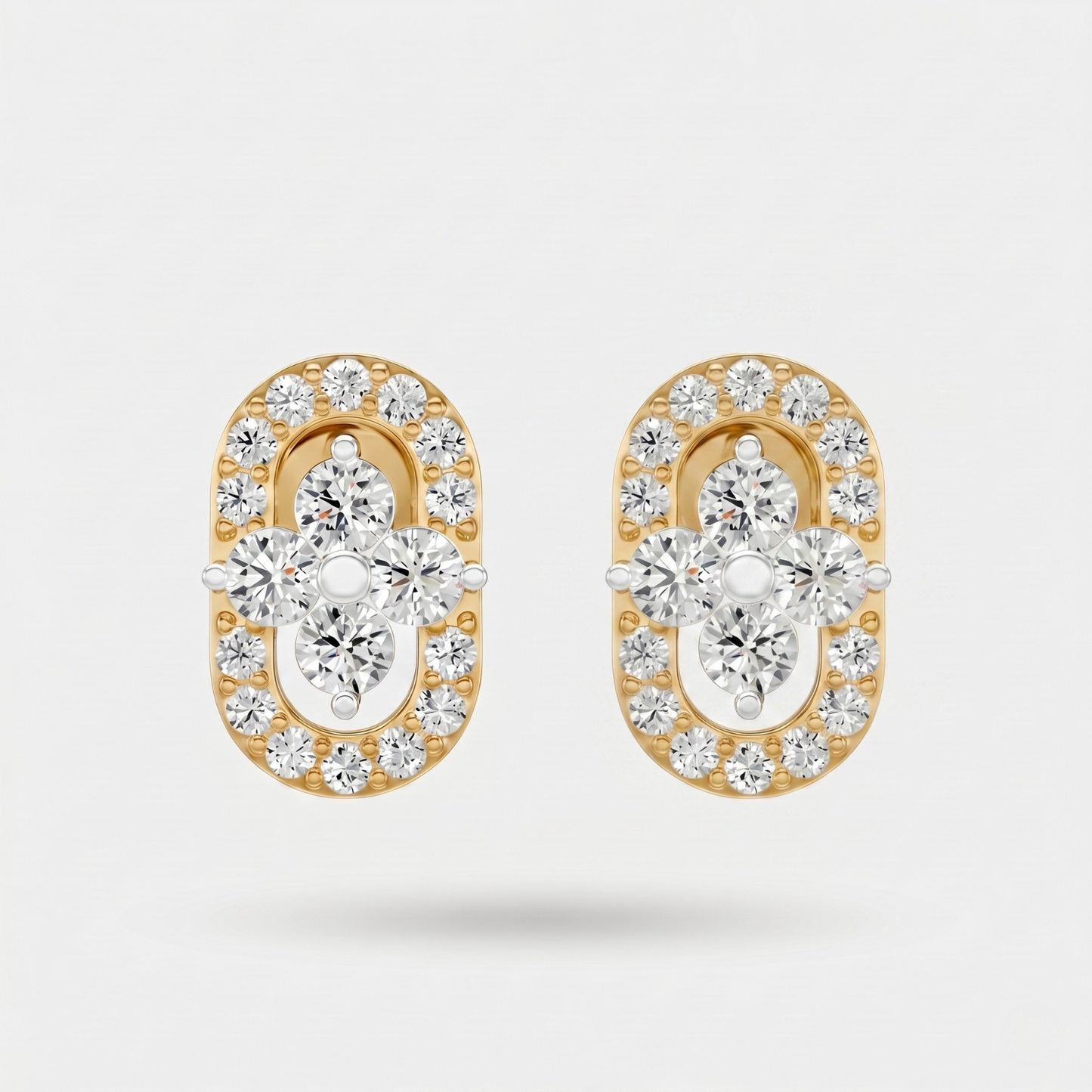 Modern Diamond Floral Center Round Studs