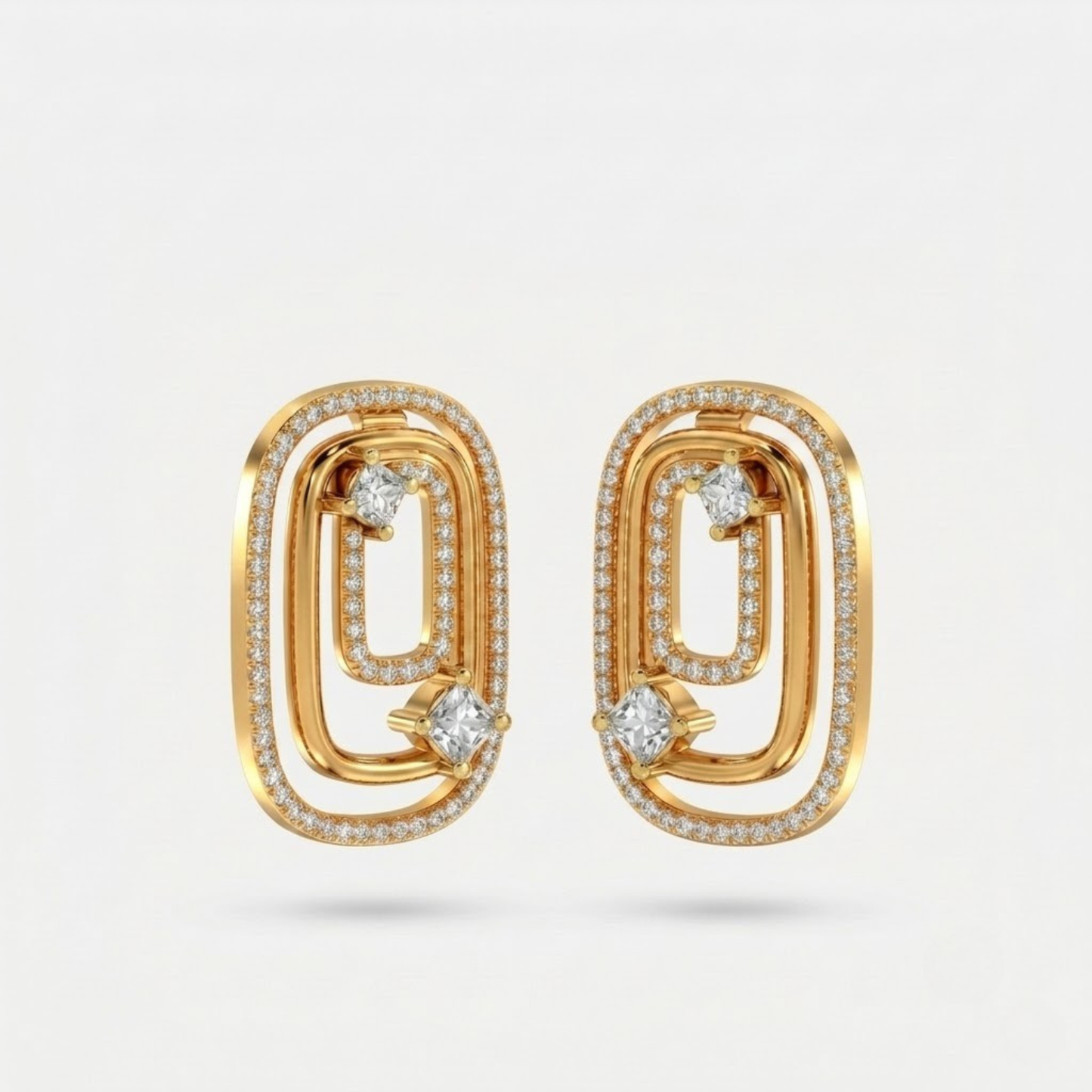 Textured Double Oval Shape Diamond Accent Earrings