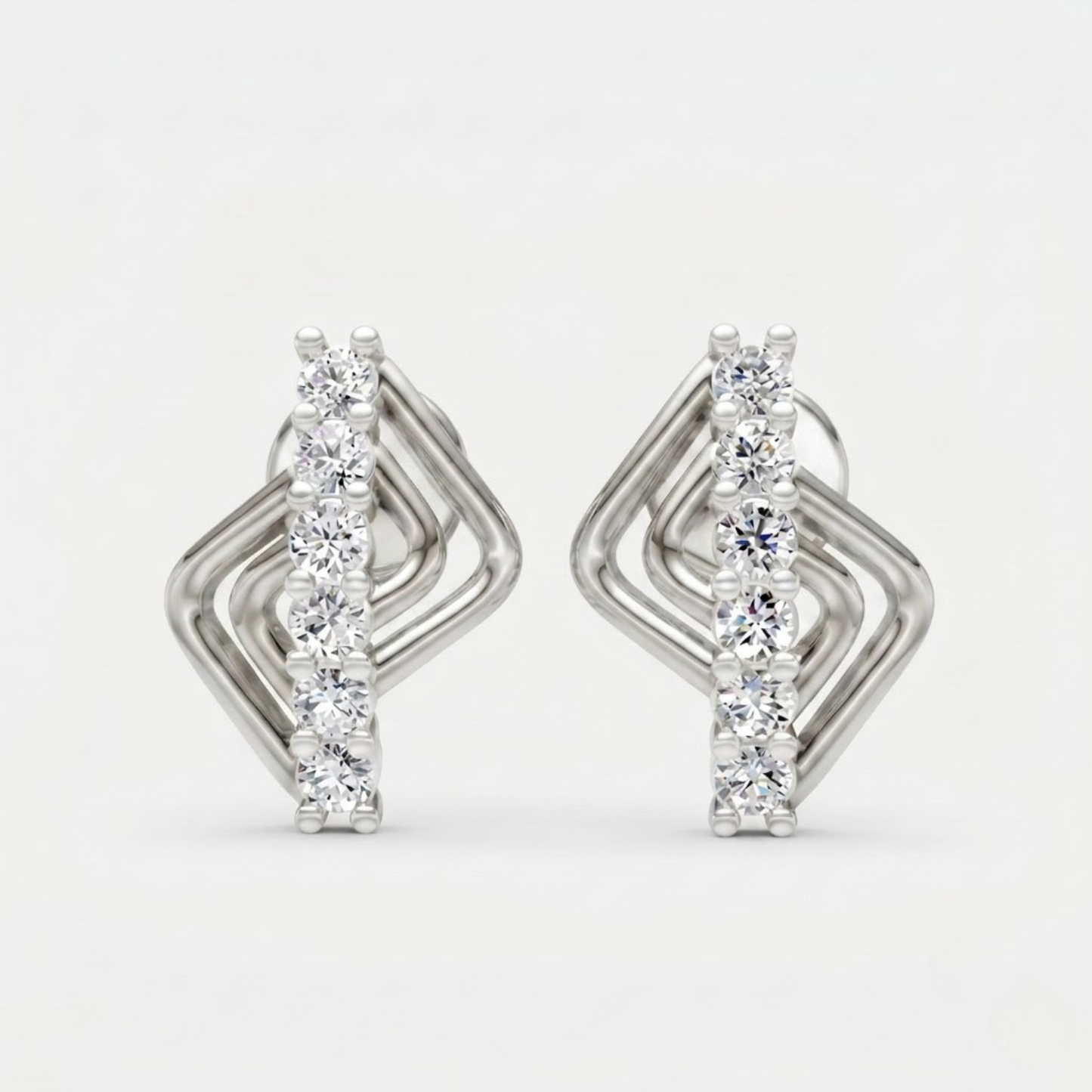 Round Layered Pave Row Stud Earrings