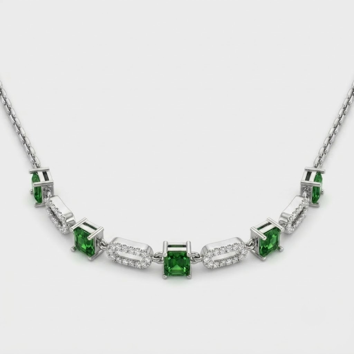 Emerald Cut Green Gemstone Oval Link Bracelet