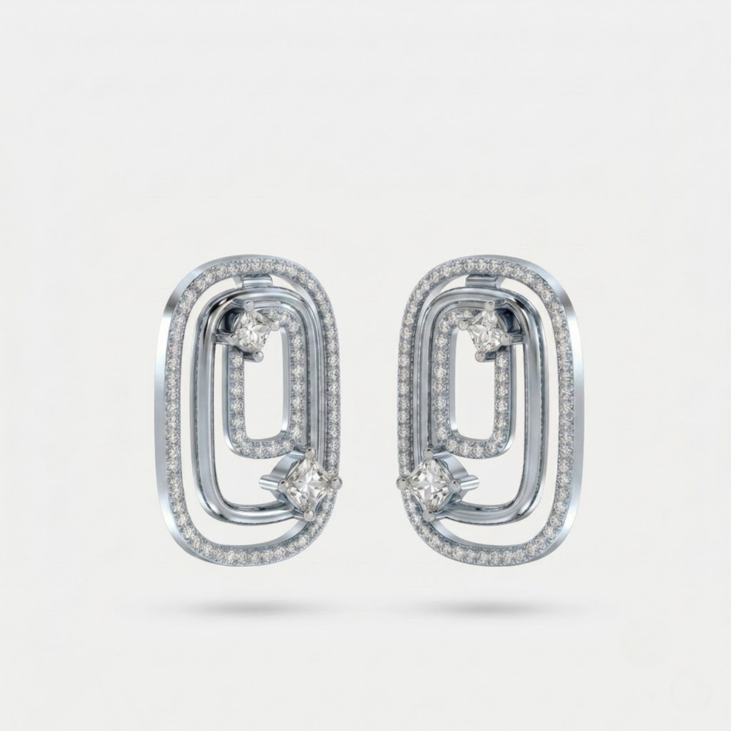 Textured Double Oval Shape Diamond Accent Earrings