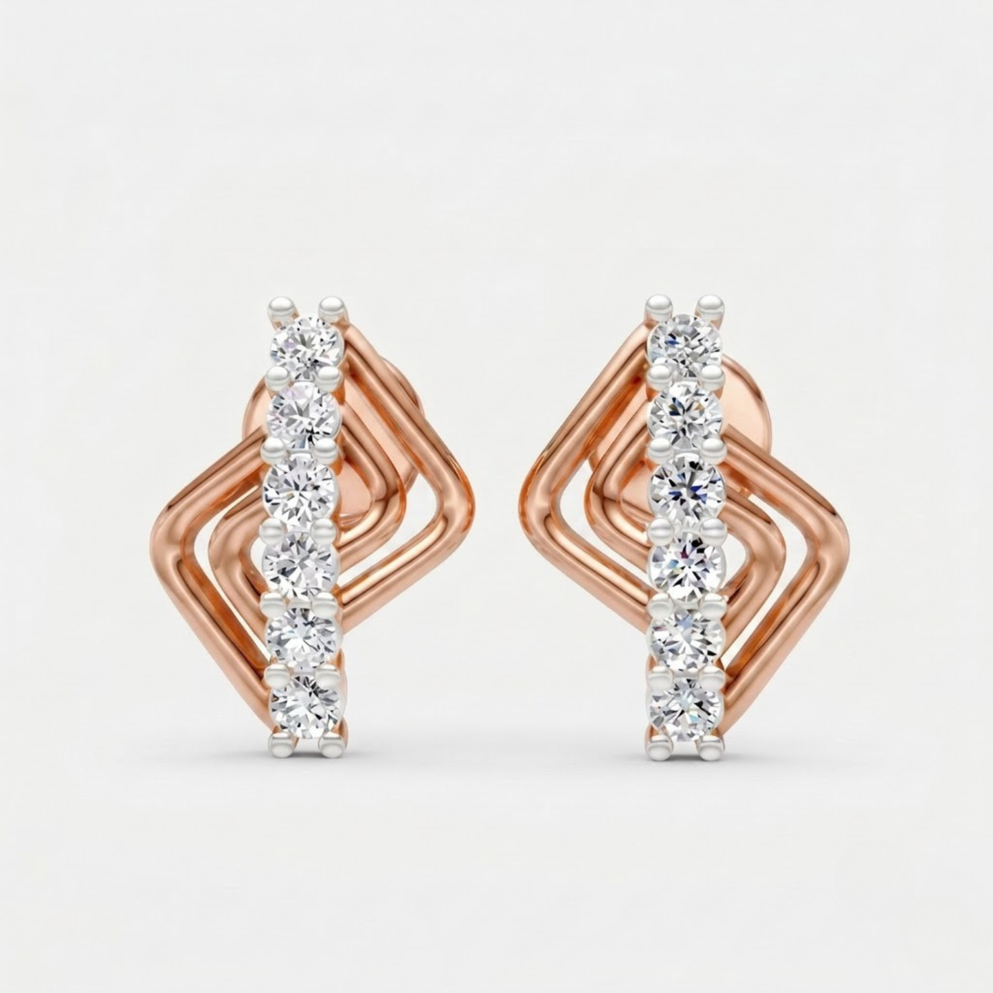 Round Layered Pave Row Stud Earrings
