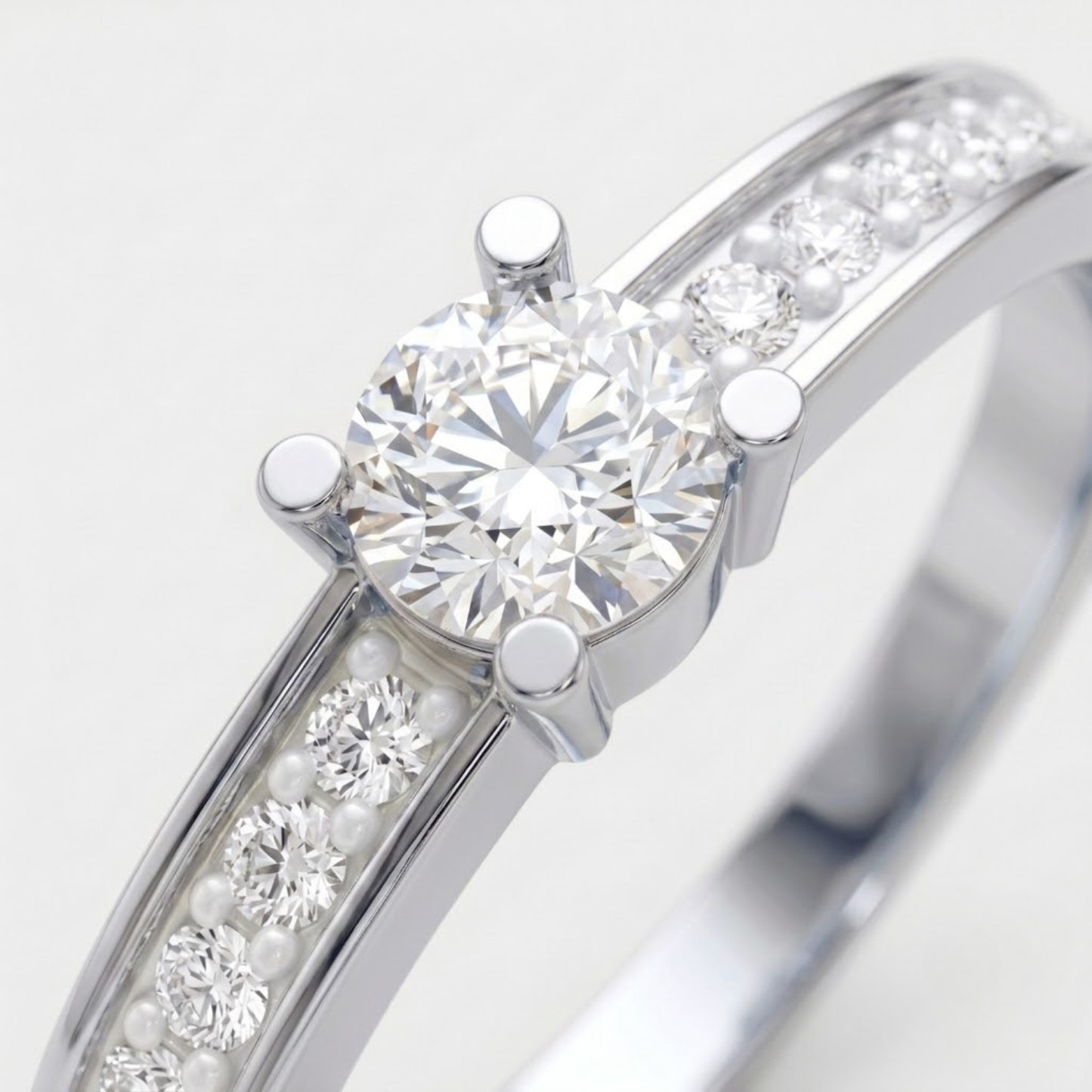 Round Solitaire Side Accents  Diamond Ring