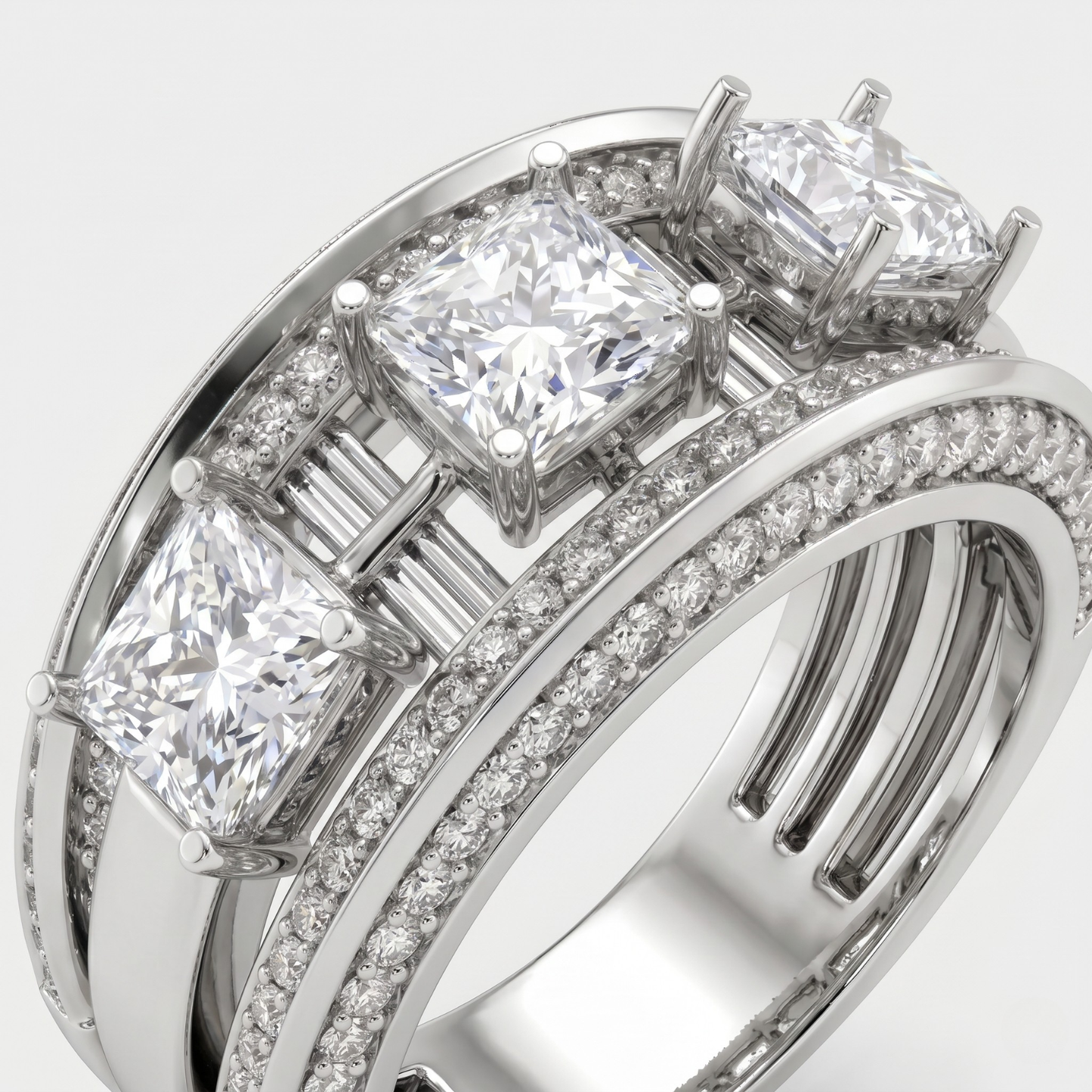 Vintage Milgrain Three Stone Diamond Ring