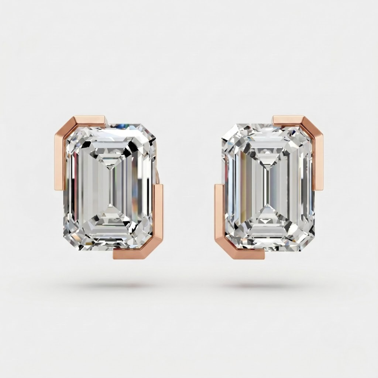 Emerald-Cut Solitaire Moissanite Diamond Stud Earrings