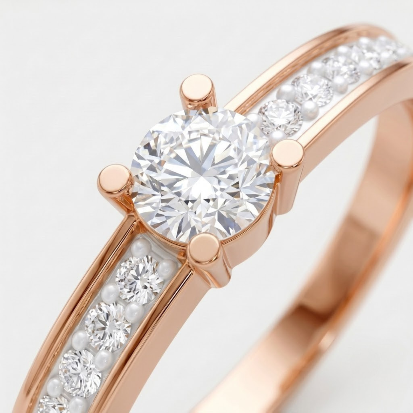 Round Solitaire Side Accents  Diamond Ring
