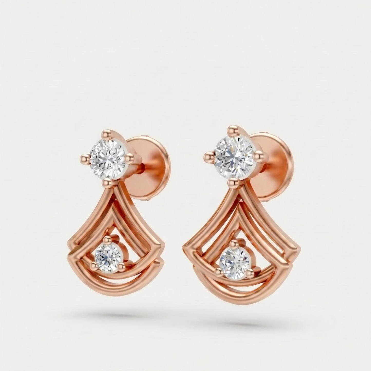 Open-Fan Geometric Multi-Layered Chevron Earrings
