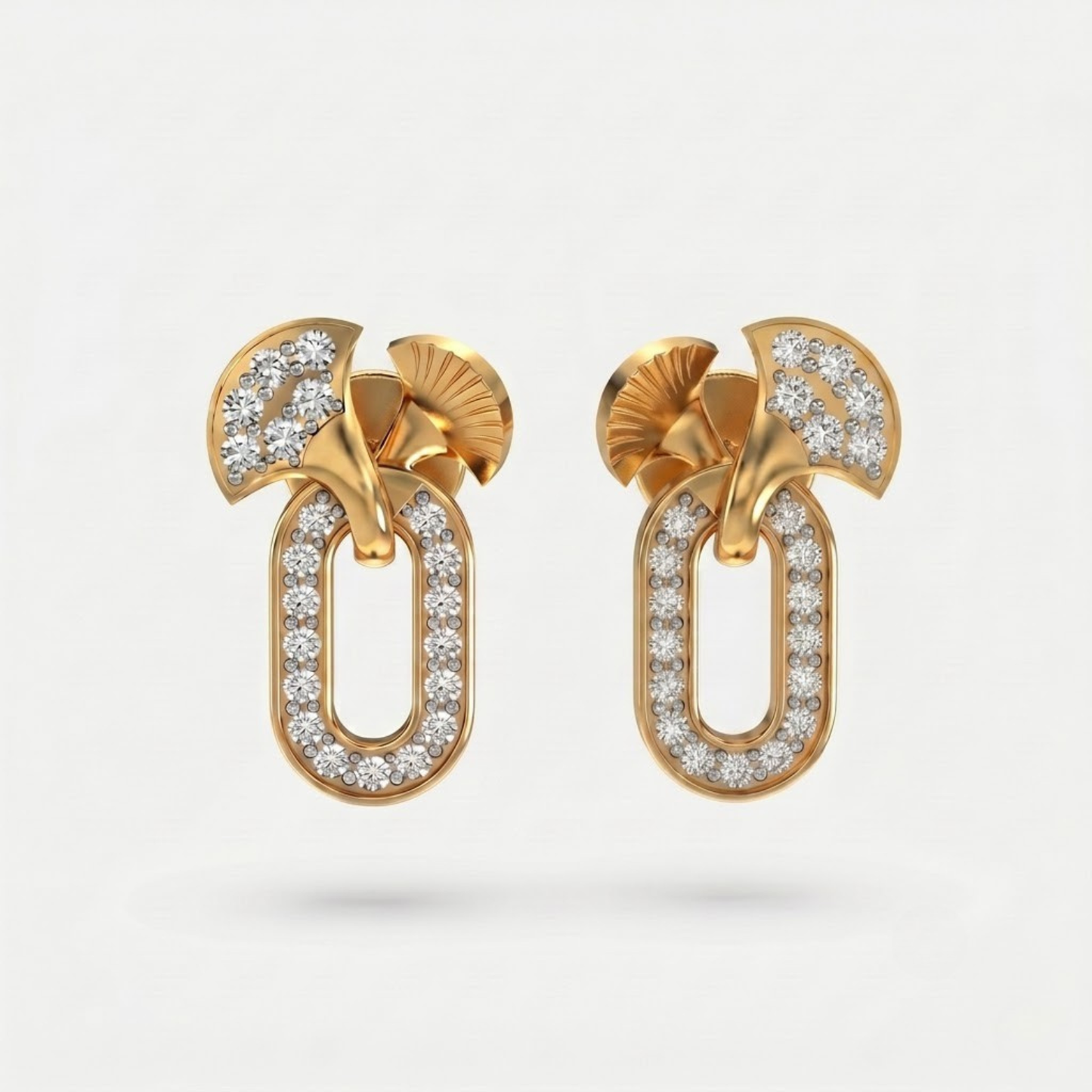 Motif Diamond Stud Earrings with Pave Oval Drop