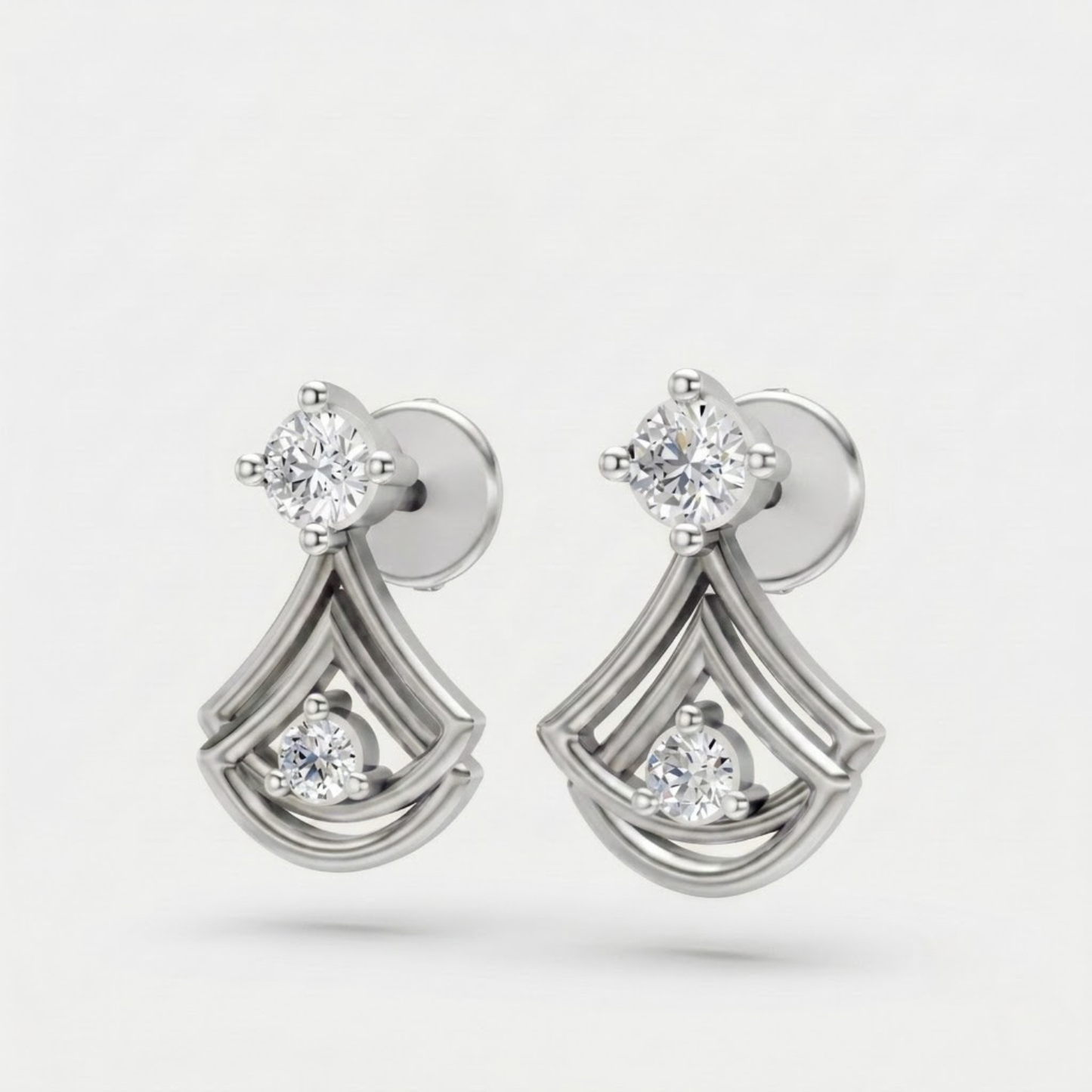 Open-Fan Geometric Multi-Layered Chevron Earrings