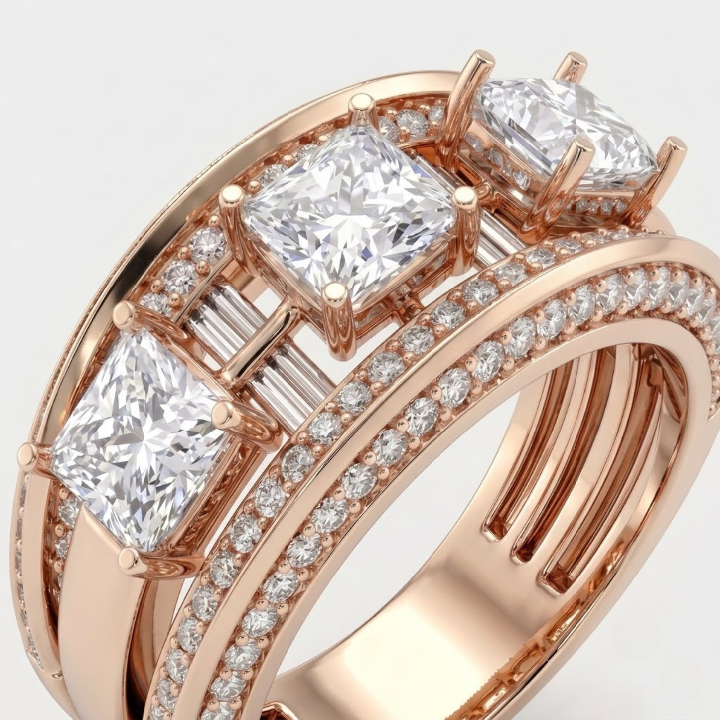 Vintage Milgrain Three Stone Diamond Ring