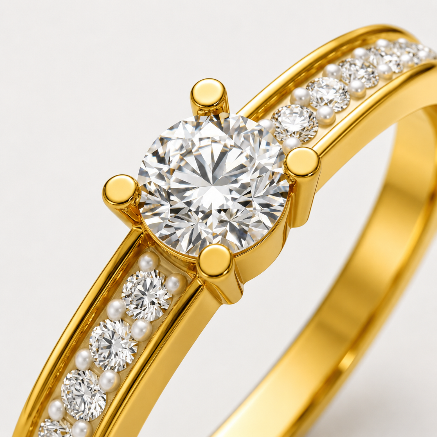 Round Solitaire Side Accents  Diamond Ring