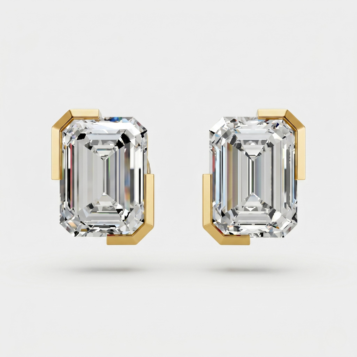 Emerald-Cut Solitaire Moissanite Diamond Stud Earrings