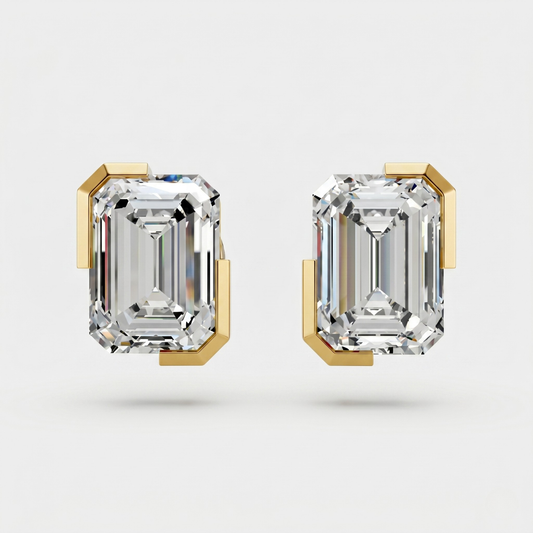 Emerald-Cut Solitaire Moissanite Diamond Stud Earrings