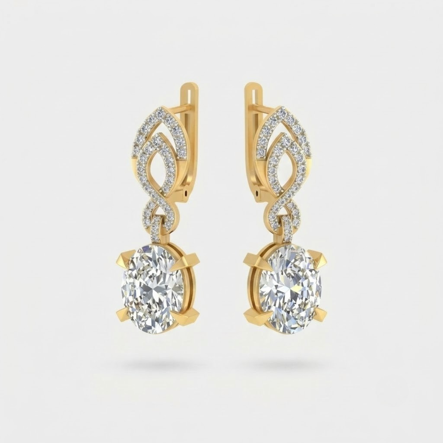 Solitaire Oval Diamond Dangle Earrings