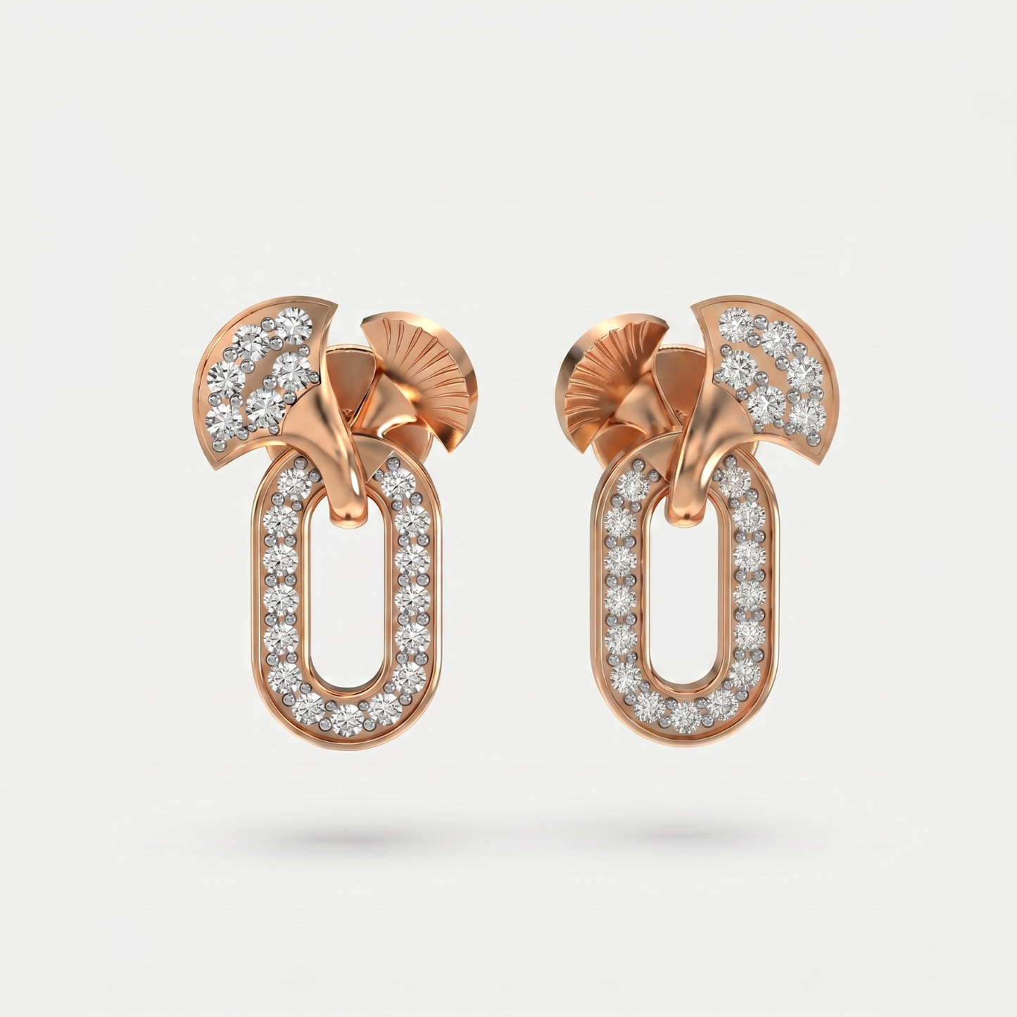 Motif Diamond Stud Earrings with Pave Oval Drop