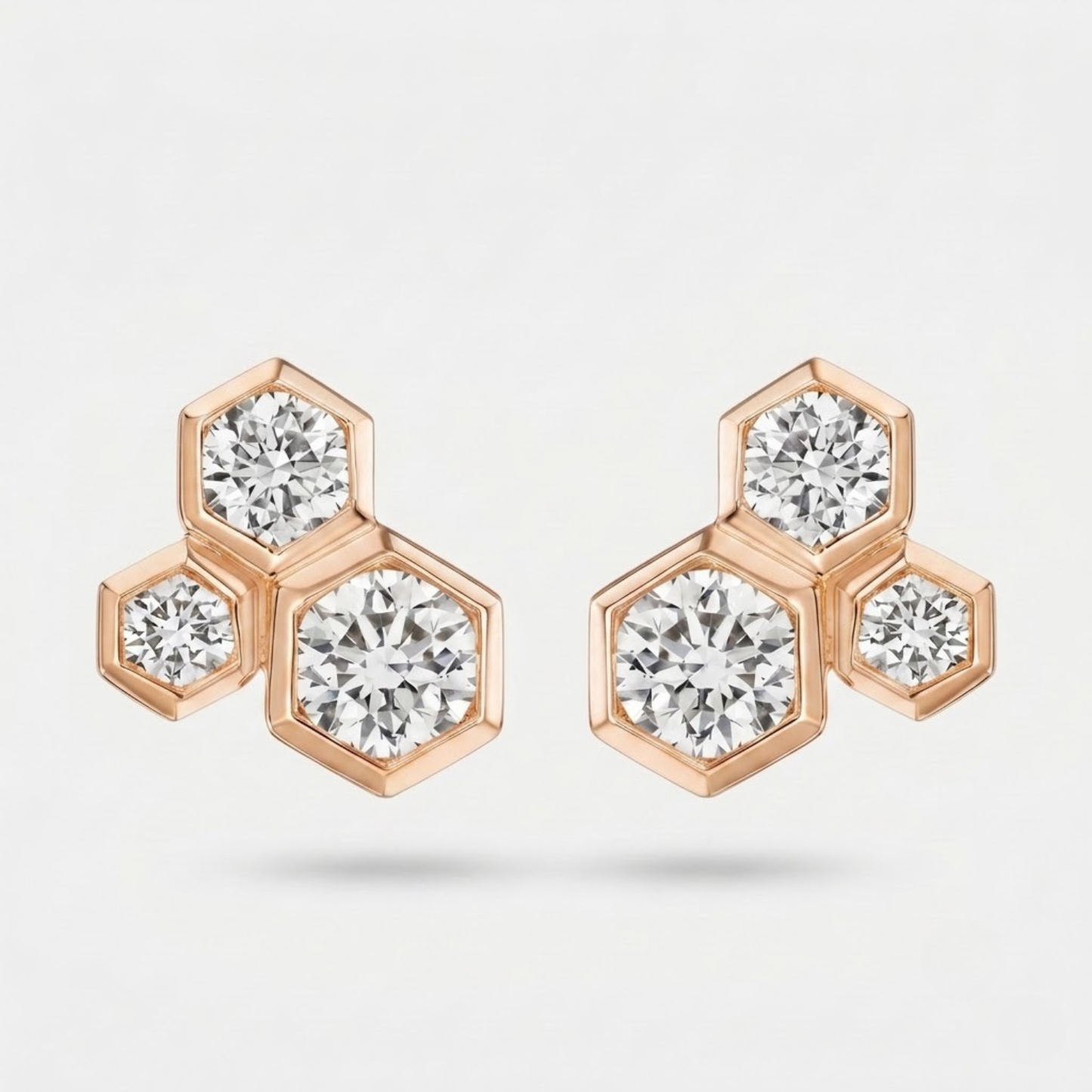 Hexagon Bezel Diamond Cluster Studs