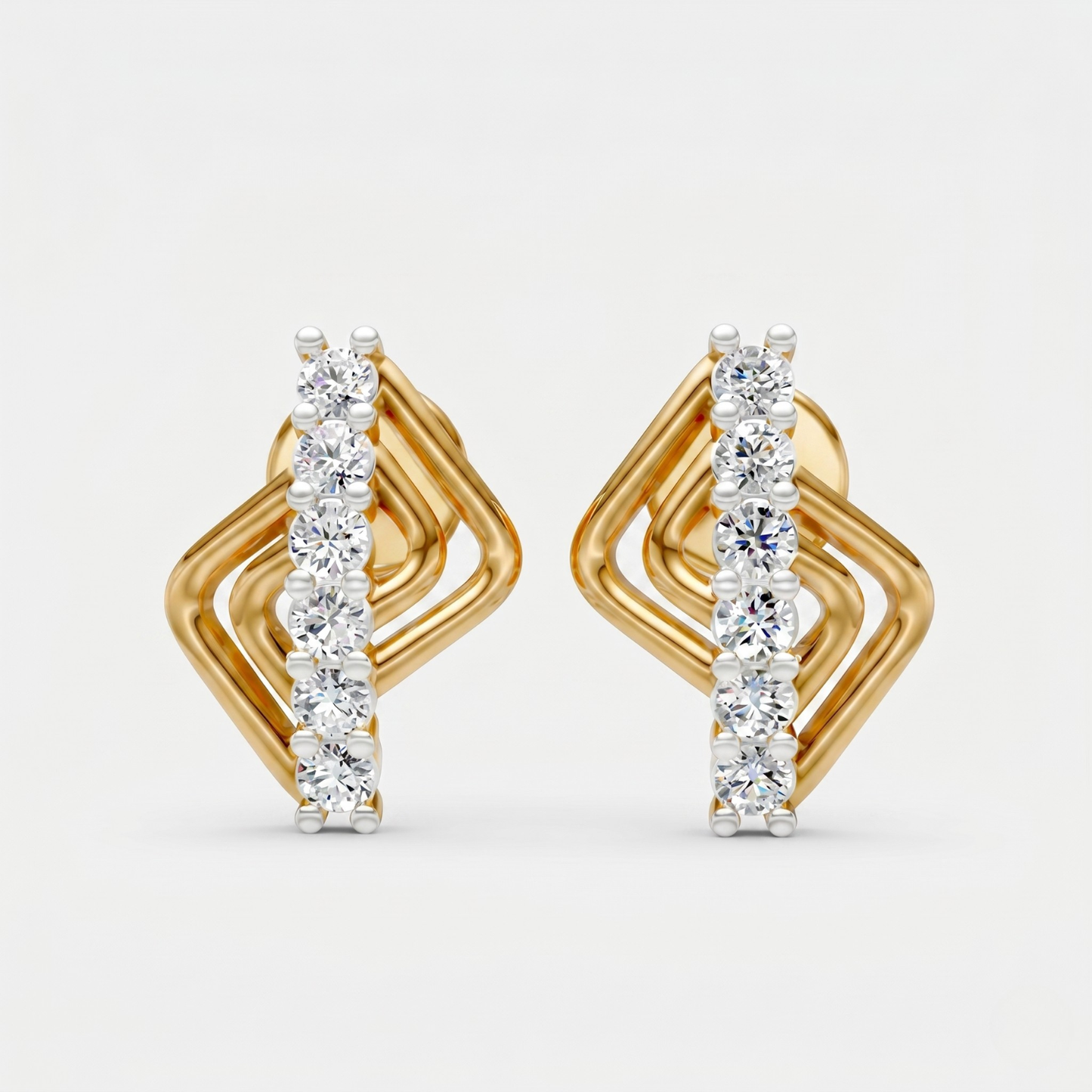 Round Layered Pave Row Stud Earrings