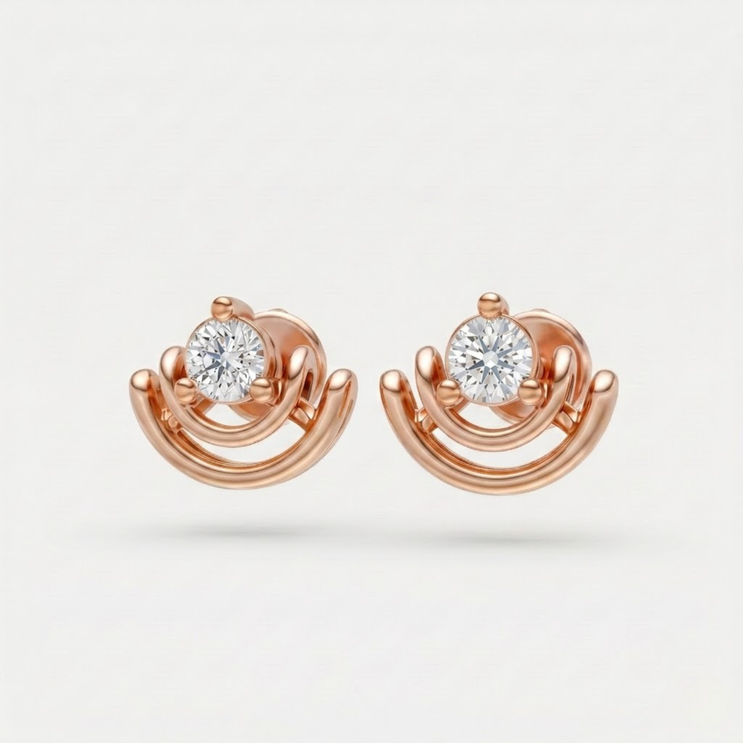 Elegant Dual Arc Diamond Stud Earrings