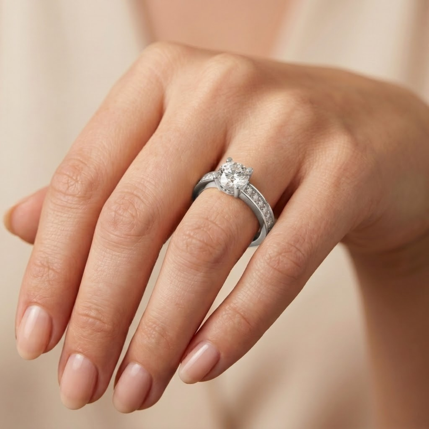 Round Solitaire Side Accents  Diamond Ring