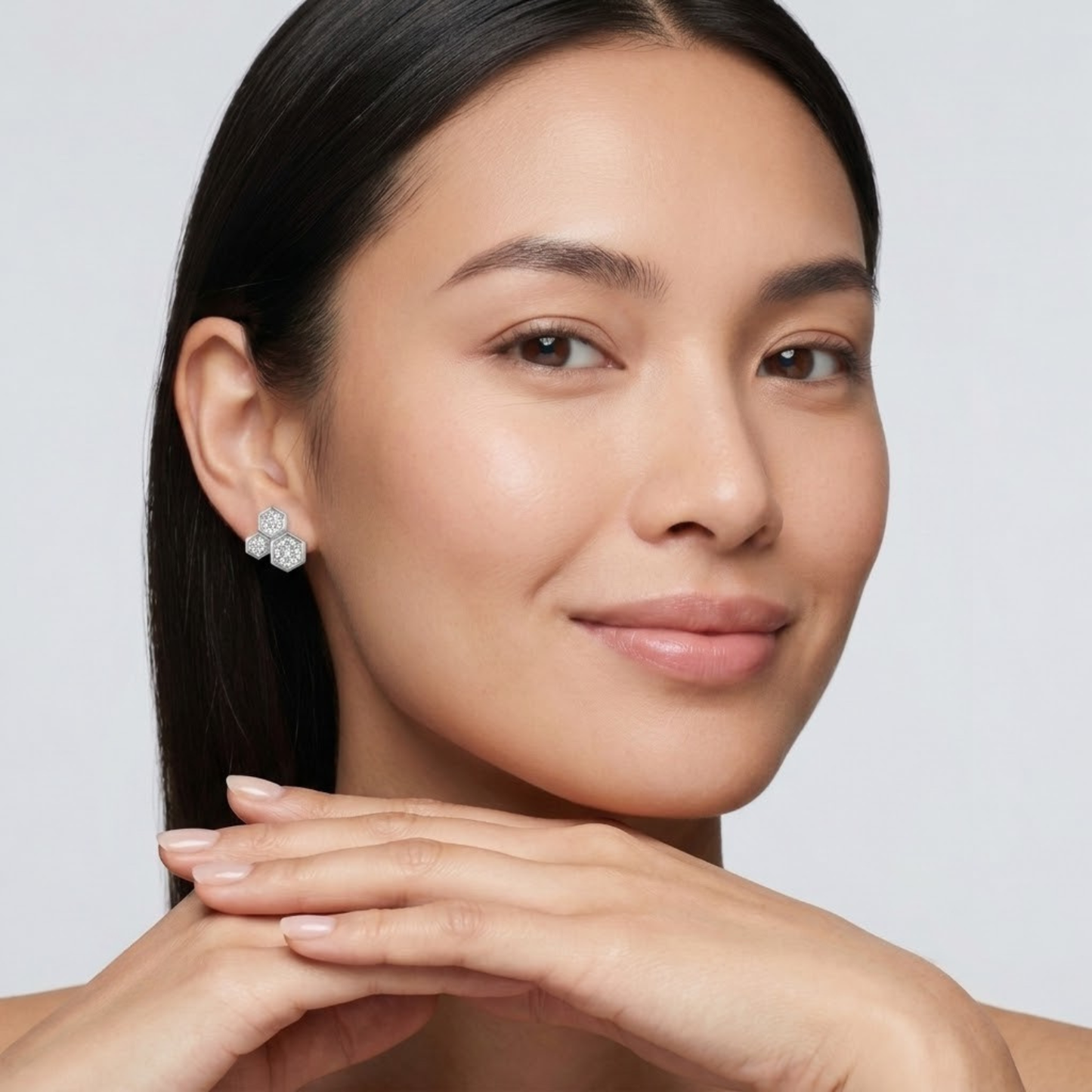 Hexagon Bezel Diamond Cluster Studs