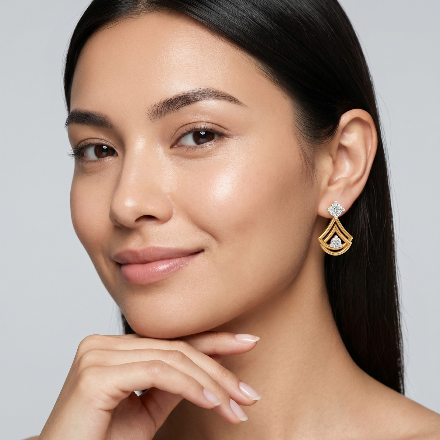 Open-Fan Geometric Multi-Layered Chevron Earrings