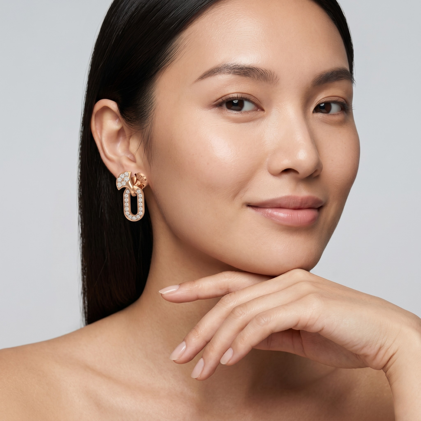Motif Diamond Stud Earrings with Pave Oval Drop