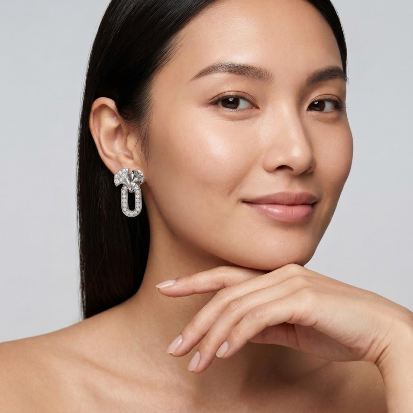 Motif Diamond Stud Earrings with Pave Oval Drop