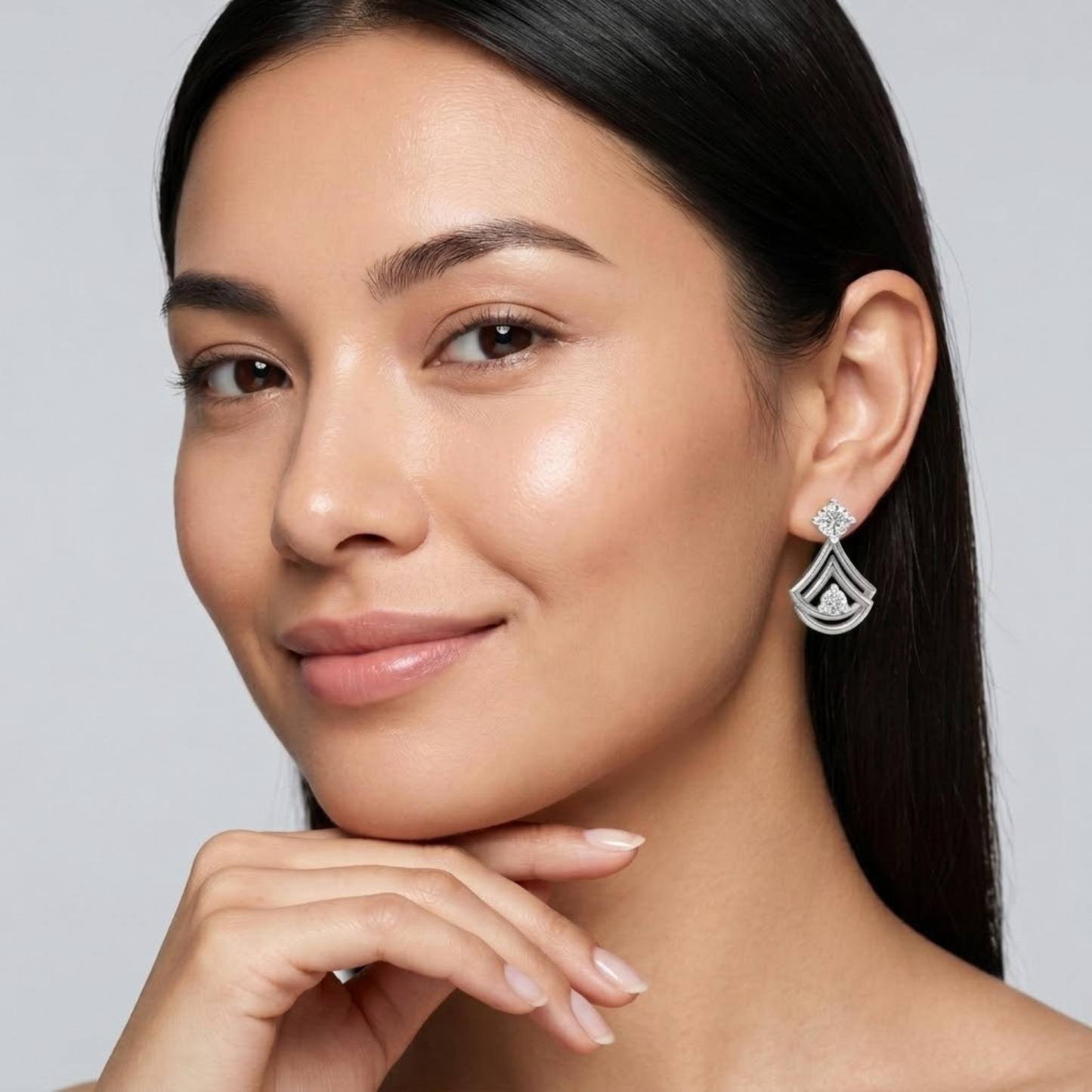 Open-Fan Geometric Multi-Layered Chevron Earrings