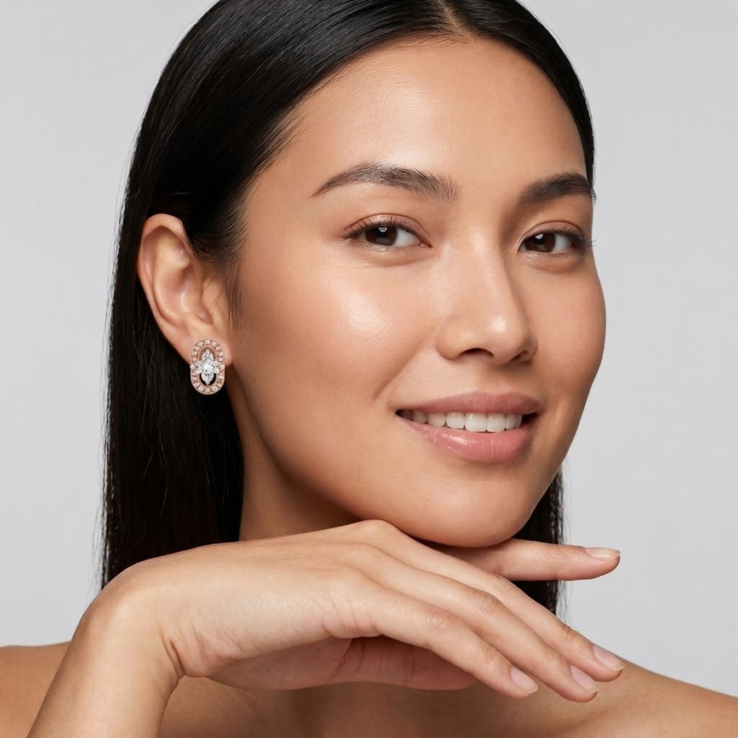 Modern Diamond Floral Center Round Studs